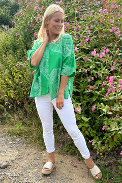 Faye Print Linen Top Green