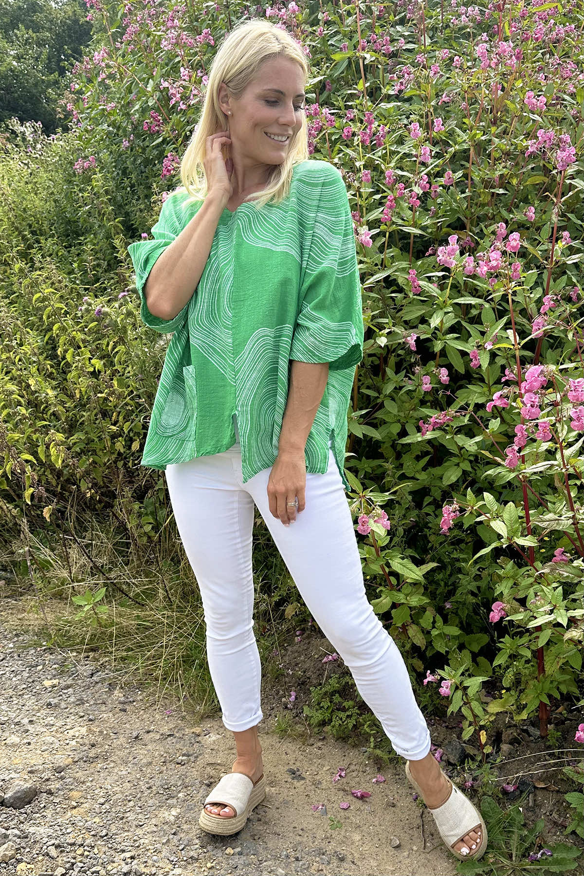 Faye Print Linen Top Green