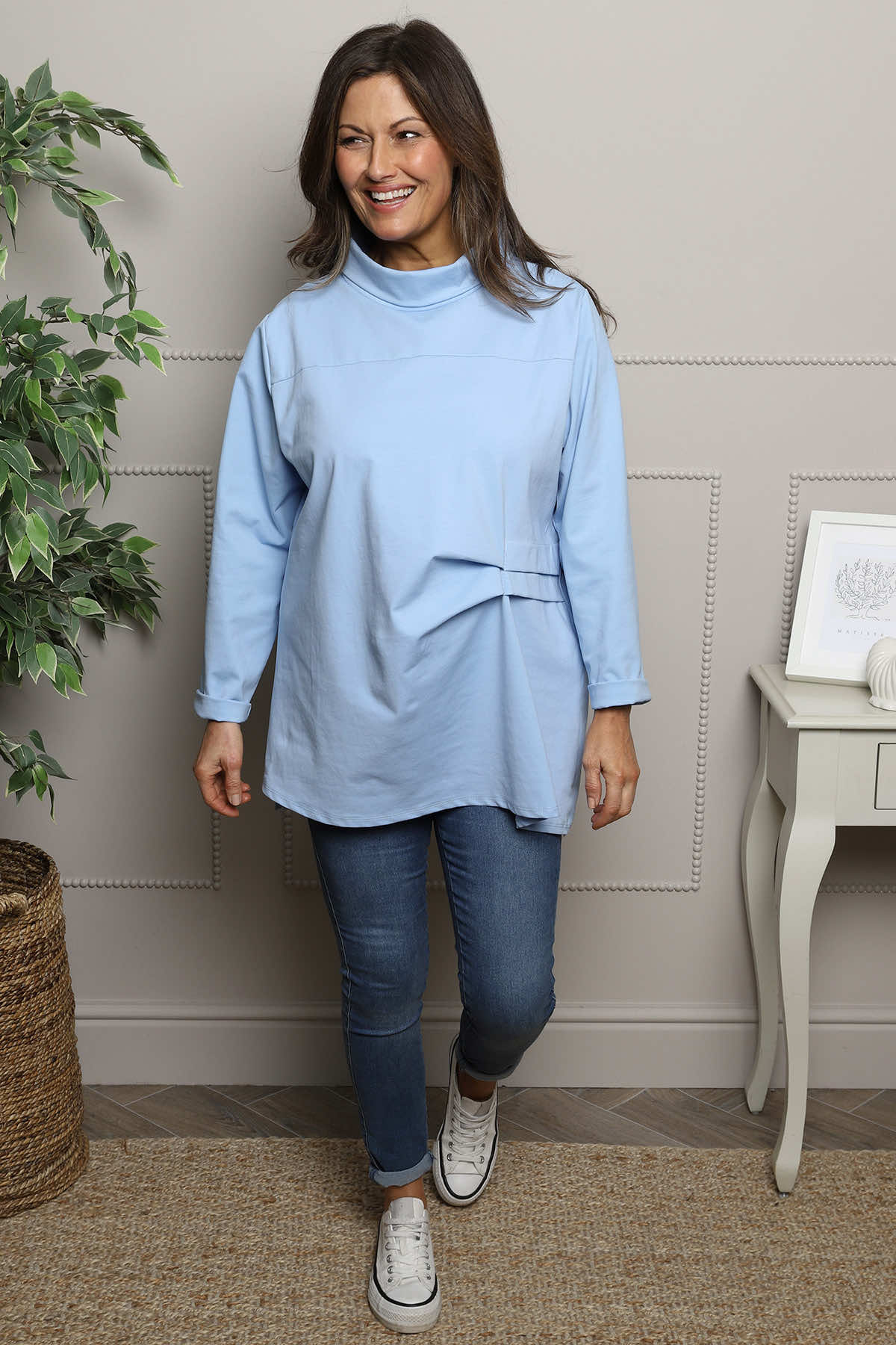 Celandine Cowl Neck Top Powder Blue