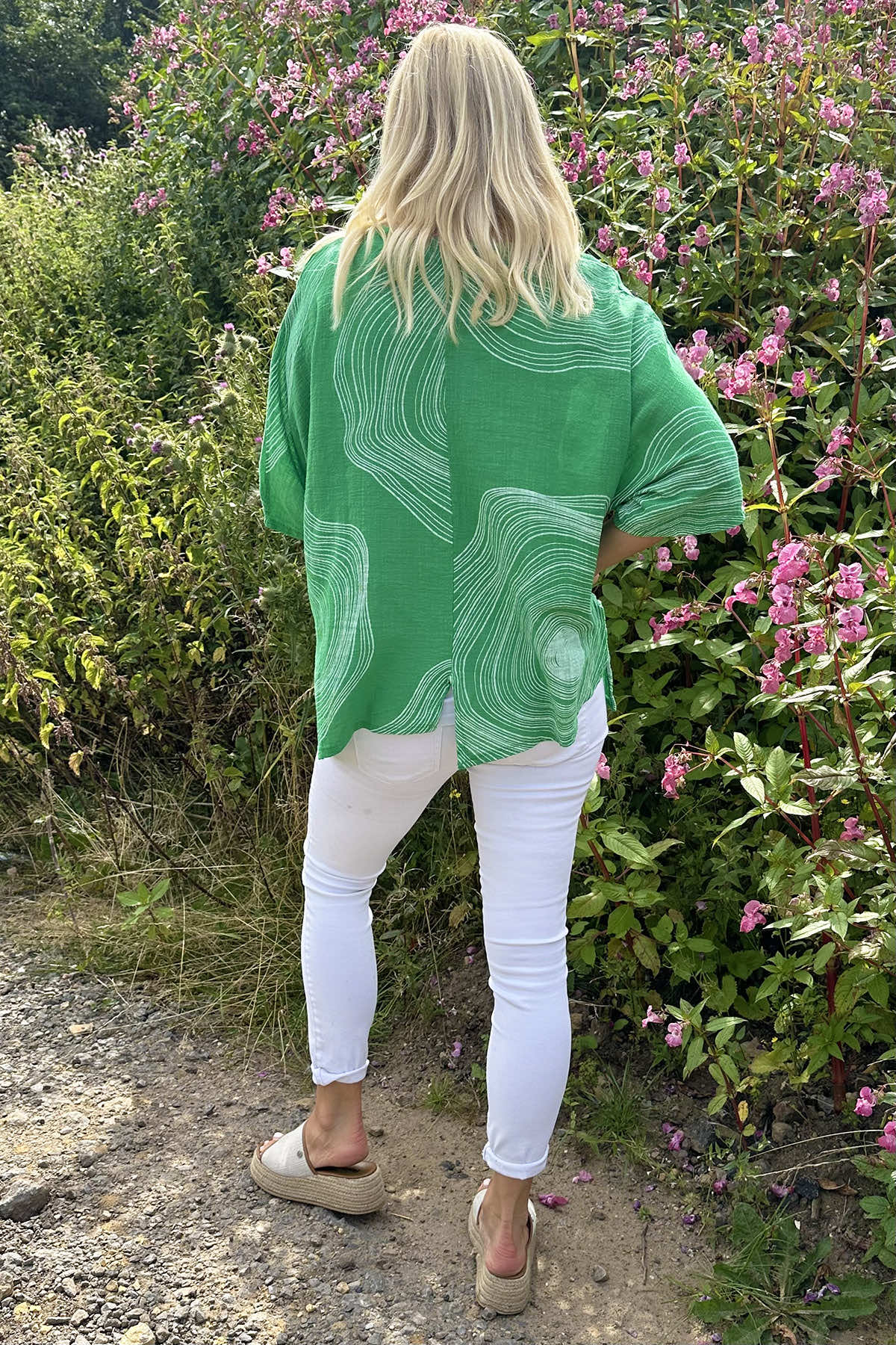 Faye Print Linen Top Green