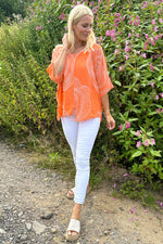 Faye Print Linen Top Orange Orange - Faye Print Linen Top Orange