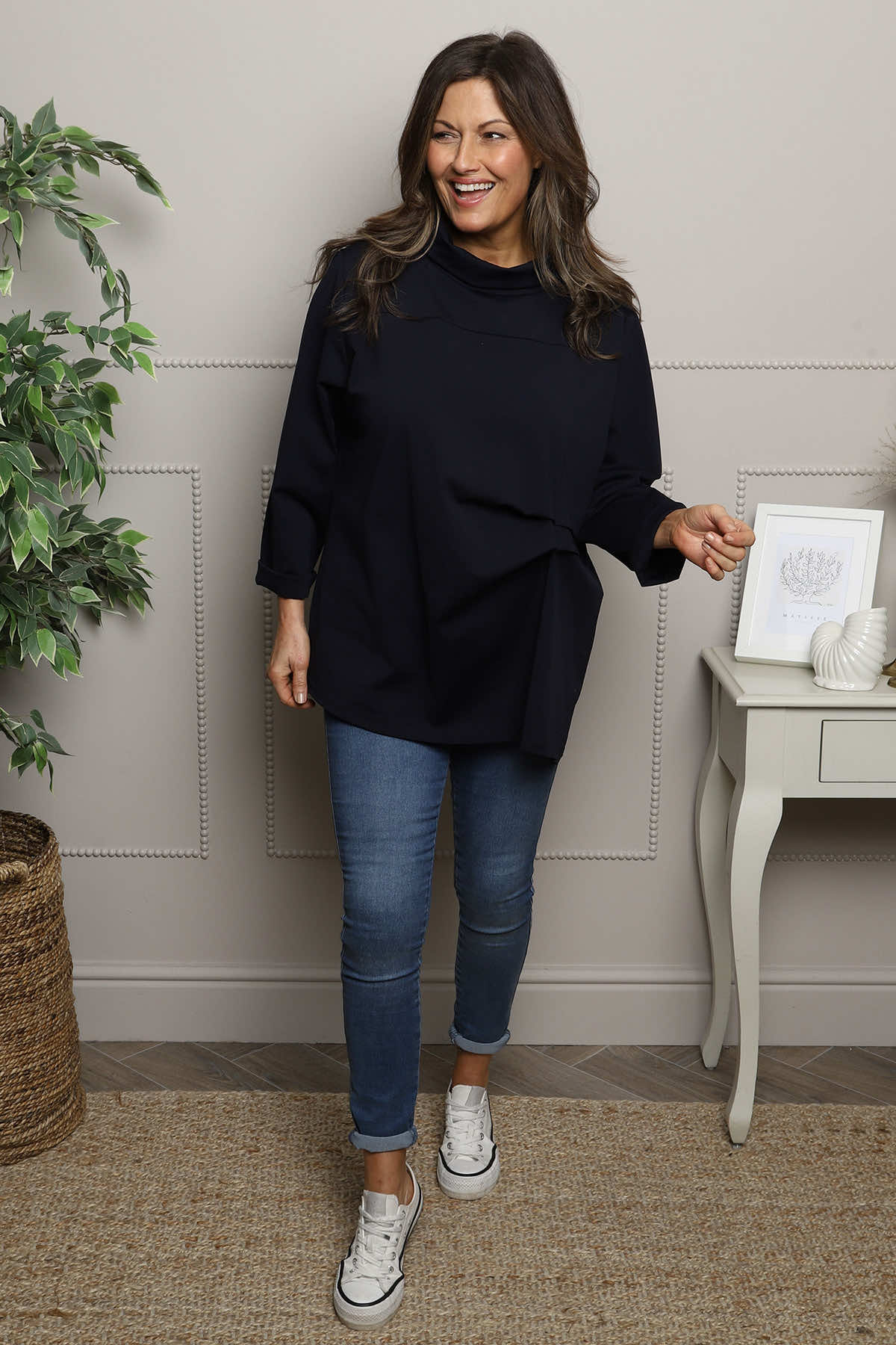 Celandine Cowl Neck Top Navy