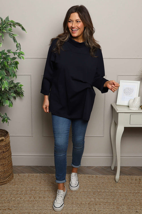 Celandine Cowl Neck Top Navy - Image 1