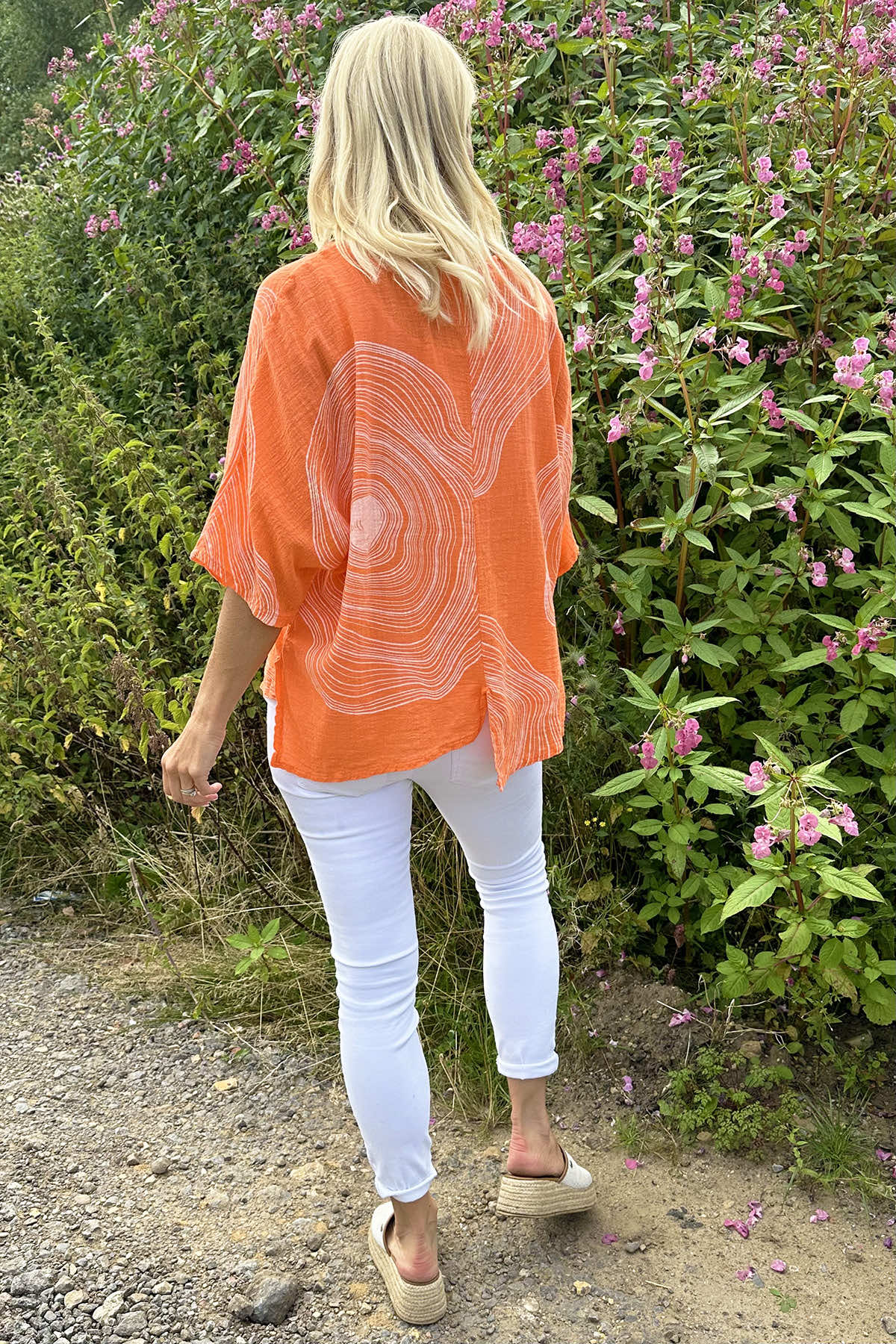 Faye Print Linen Top Orange