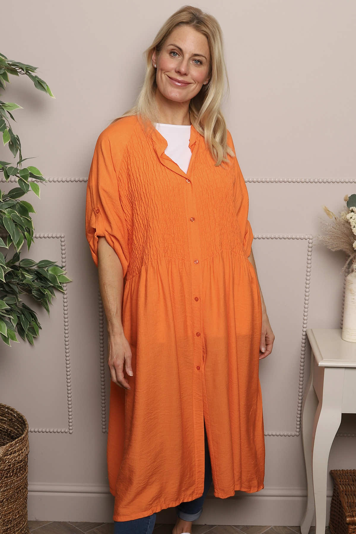 Emersyn Crinkle Shirt Dress Orange