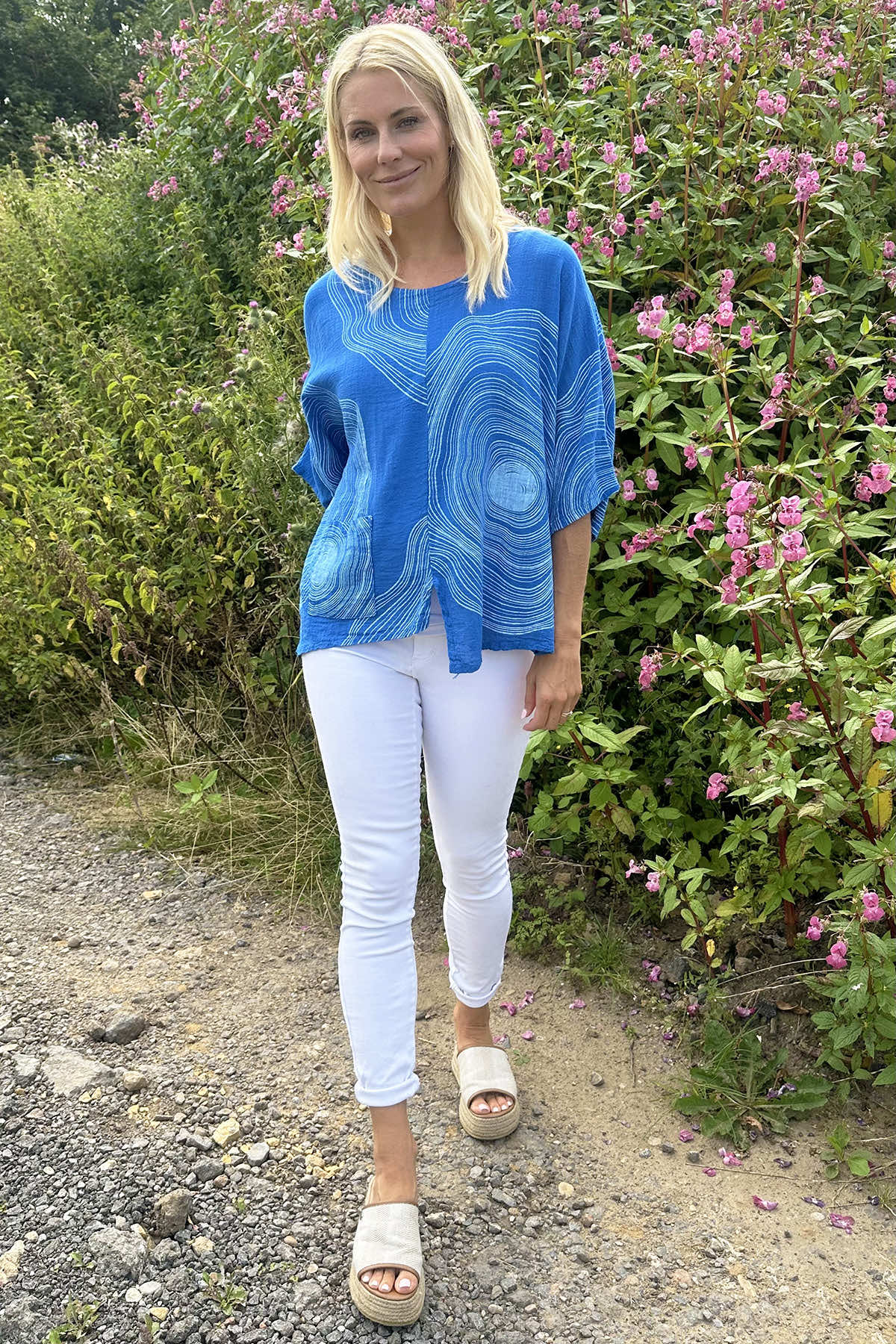 Faye Print Linen Top Cobalt