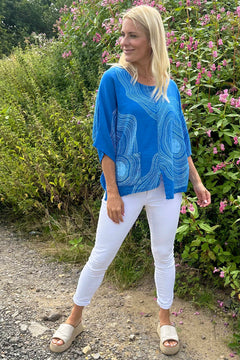 Faye Print Linen Top Cobalt