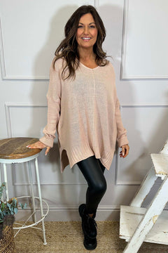 Bo Slouch V-Neck Jumper Pink