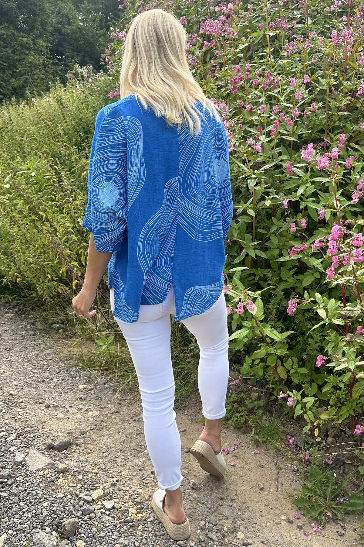 Faye Print Linen Top Cobalt