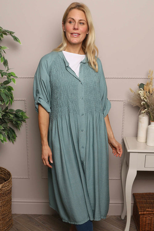 Emersyn Crinkle Shirt Dress Sage Green - Image 2