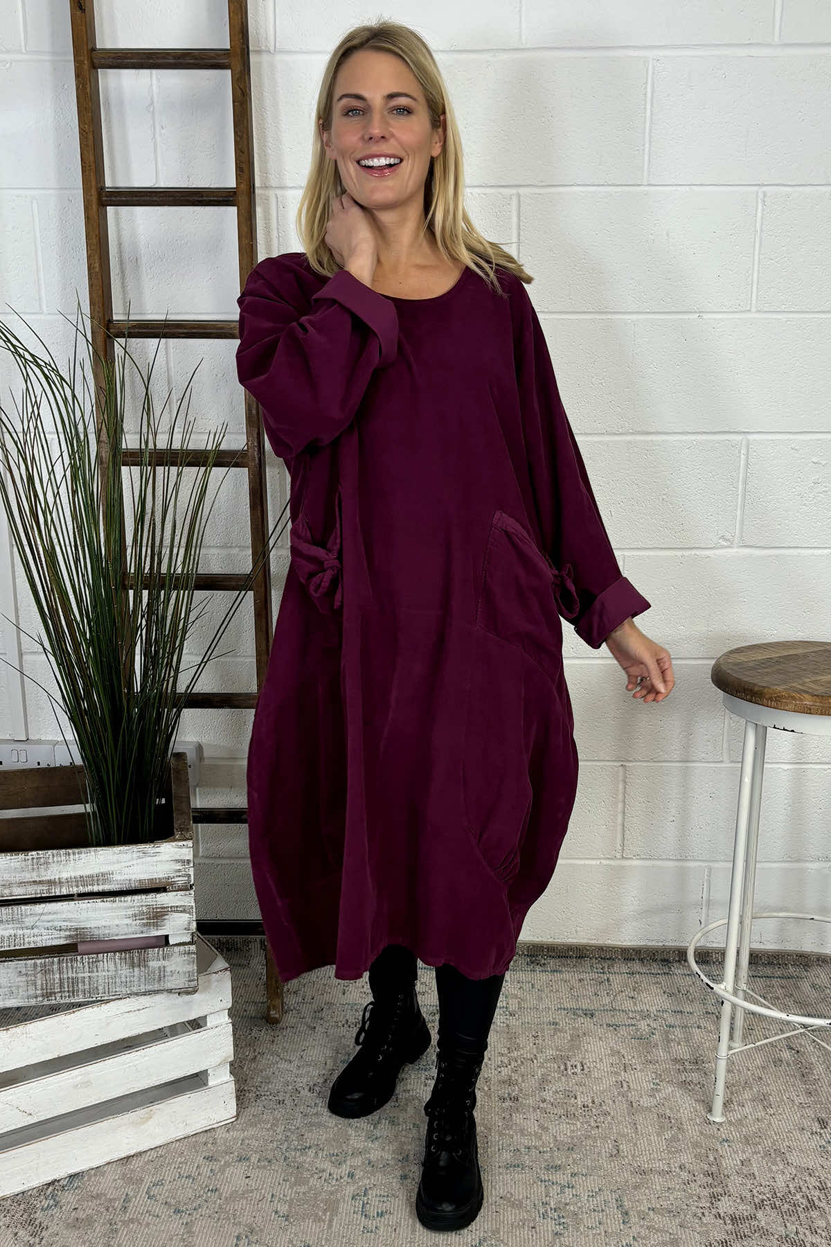 Ronette Needlecord Dress Burgundy