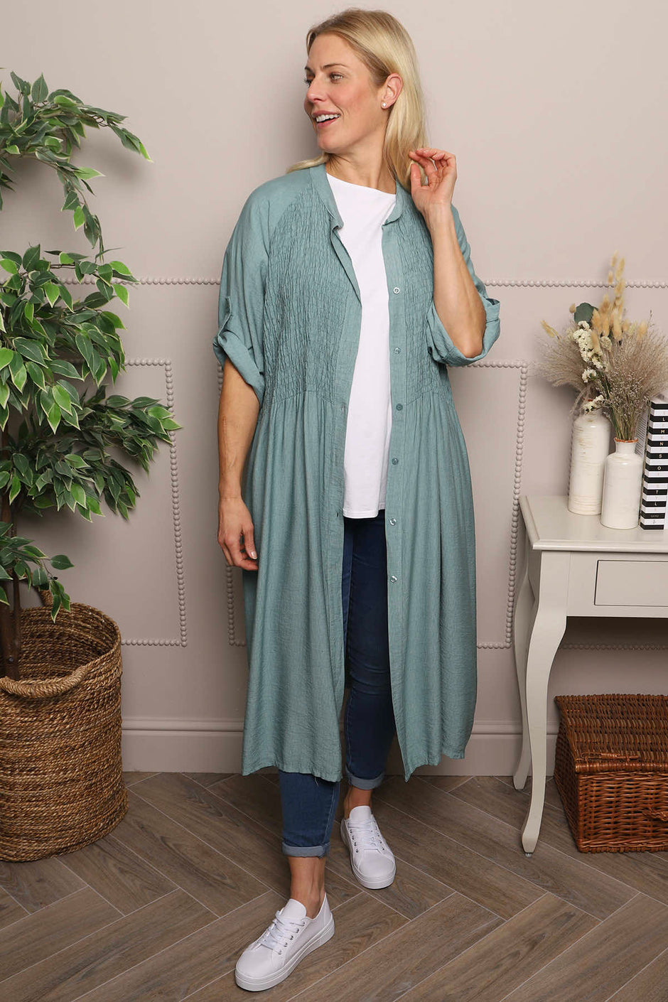 Emersyn Crinkle Shirt Dress Sage Green