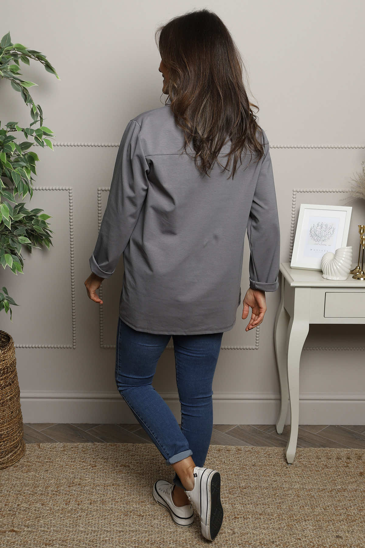 Celandine Cowl Neck Top Mid Grey