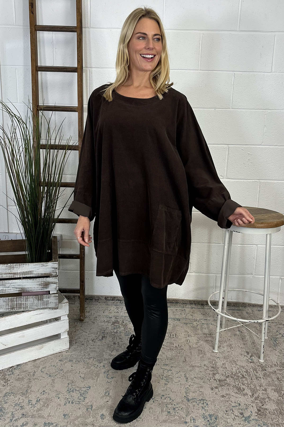 Connie Cord Oversized Top Cocoa