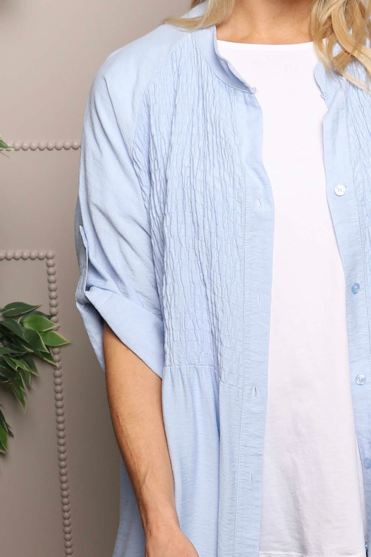 Emersyn Crinkle Shirt Dress Powder Blue
