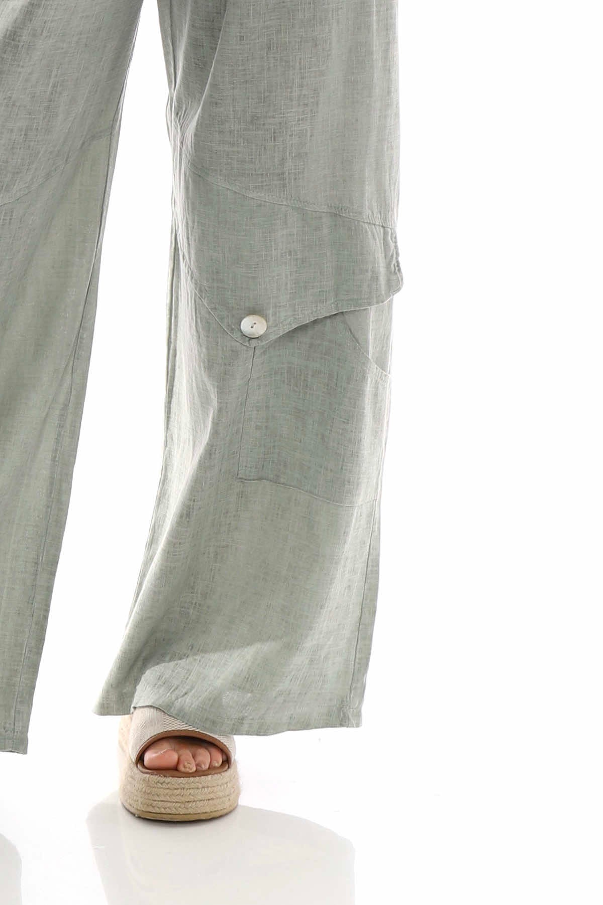 Simena Washed Button Linen Trousers Khaki