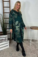 Charlize Print Cowl Neck Cotton Dress Bottle Green Bottle Green - Charlize Print Cowl Neck Cotton Dress Bottle Green