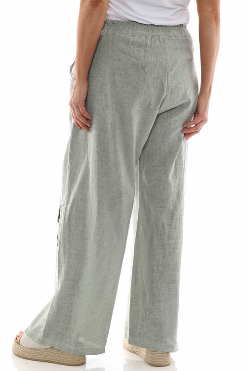 Simena Washed Button Linen Trousers Khaki - Image 7