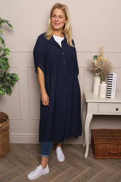 Emersyn Crinkle Shirt Dress Navy