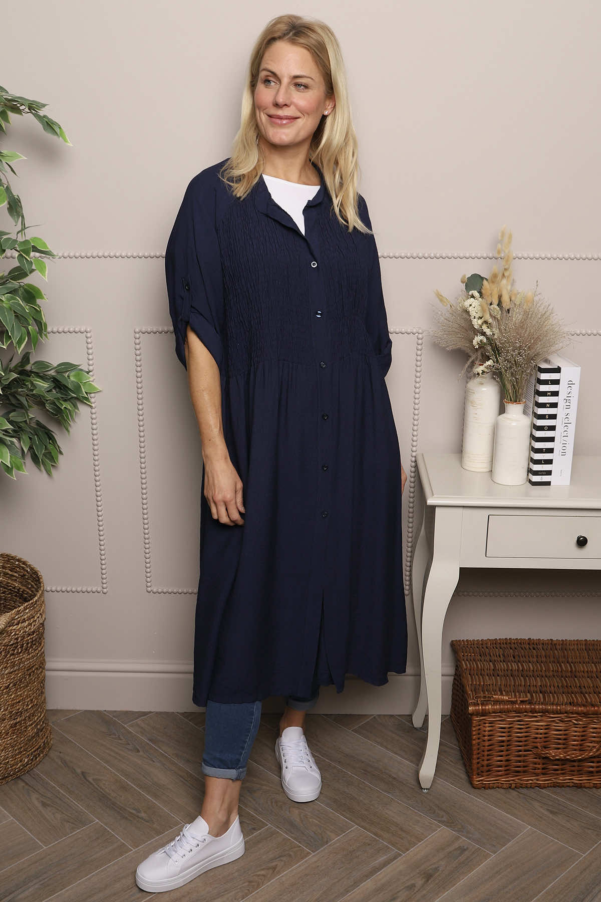 Emersyn Crinkle Shirt Dress Navy