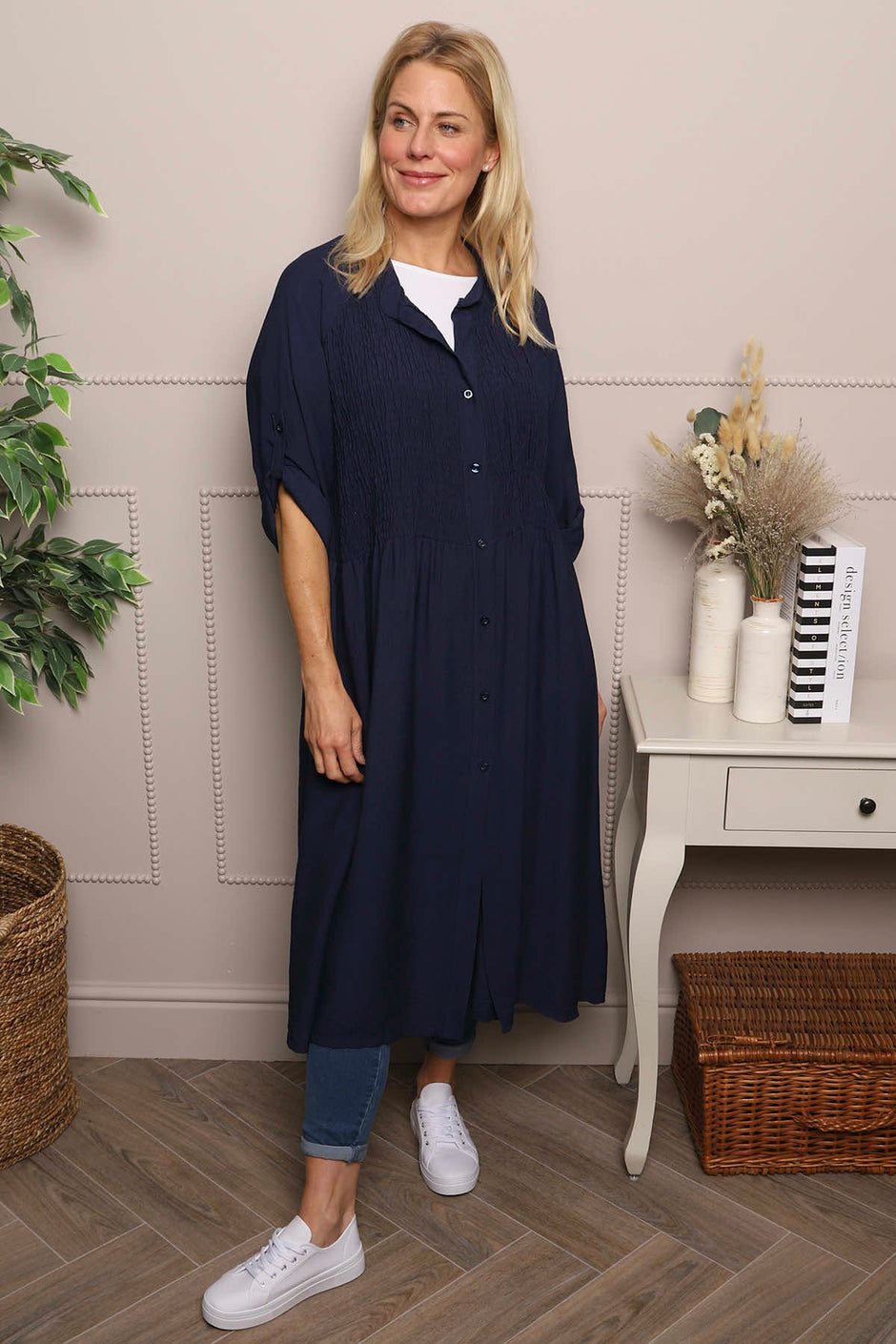Emersyn Crinkle Shirt Dress Navy
