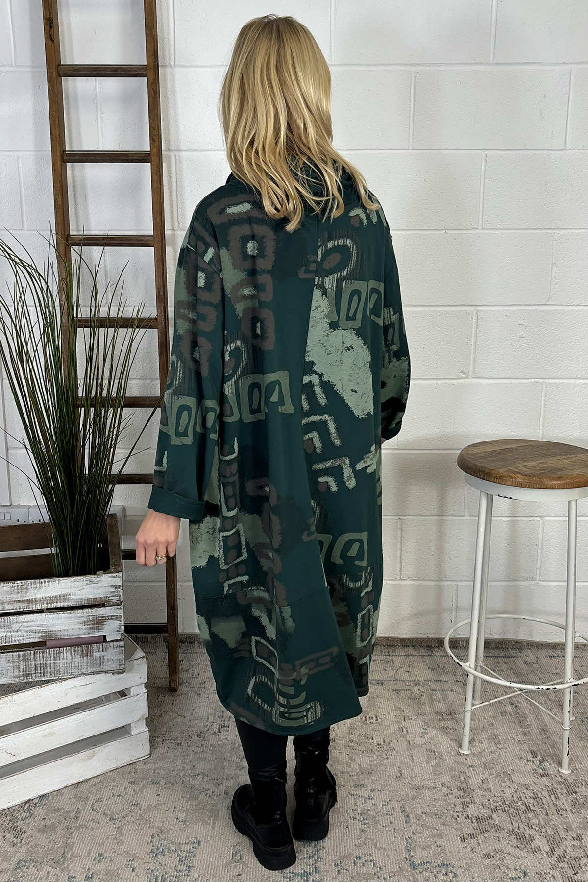 Charlize Print Cowl Neck Cotton Dress Bottle Green