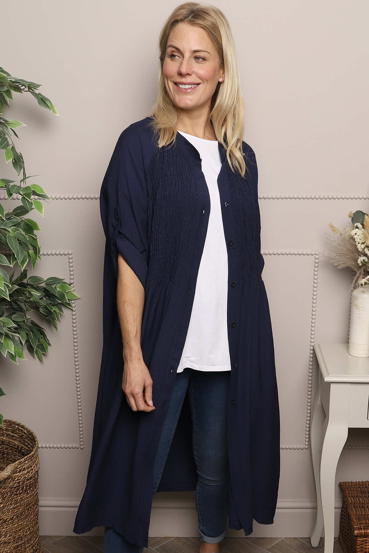 Emersyn Crinkle Shirt Dress Navy