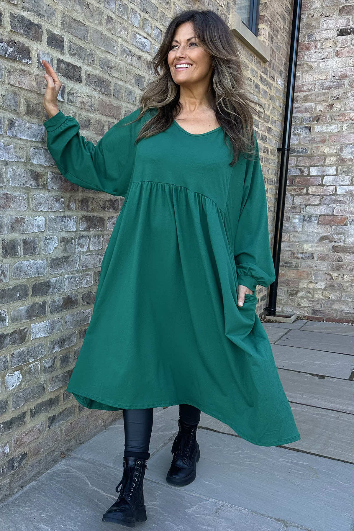 Eliza Cotton Dress Emerald