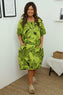 Milana Floral Print Linen Dress Olive