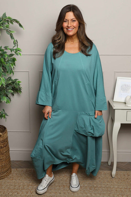 Sharon Pocket Cotton Dress Jade Green - Image 2