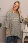 Darby Stripe Dipped Hem Cotton Top Khaki