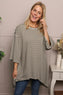 Darby Stripe Dipped Hem Cotton Top Khaki