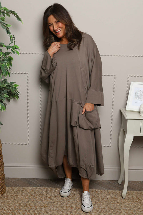Sharon Pocket Cotton Dress Mocha - Image 1