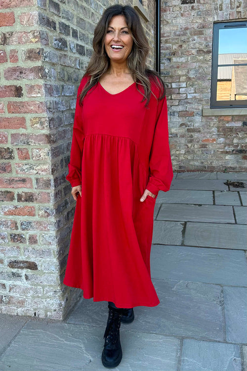 Eliza Cotton Dress Red - Image 1