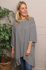 Darby Stripe Dipped Hem Cotton Top Navy Navy - Darby Stripe Dipped Hem Cotton Top Navy