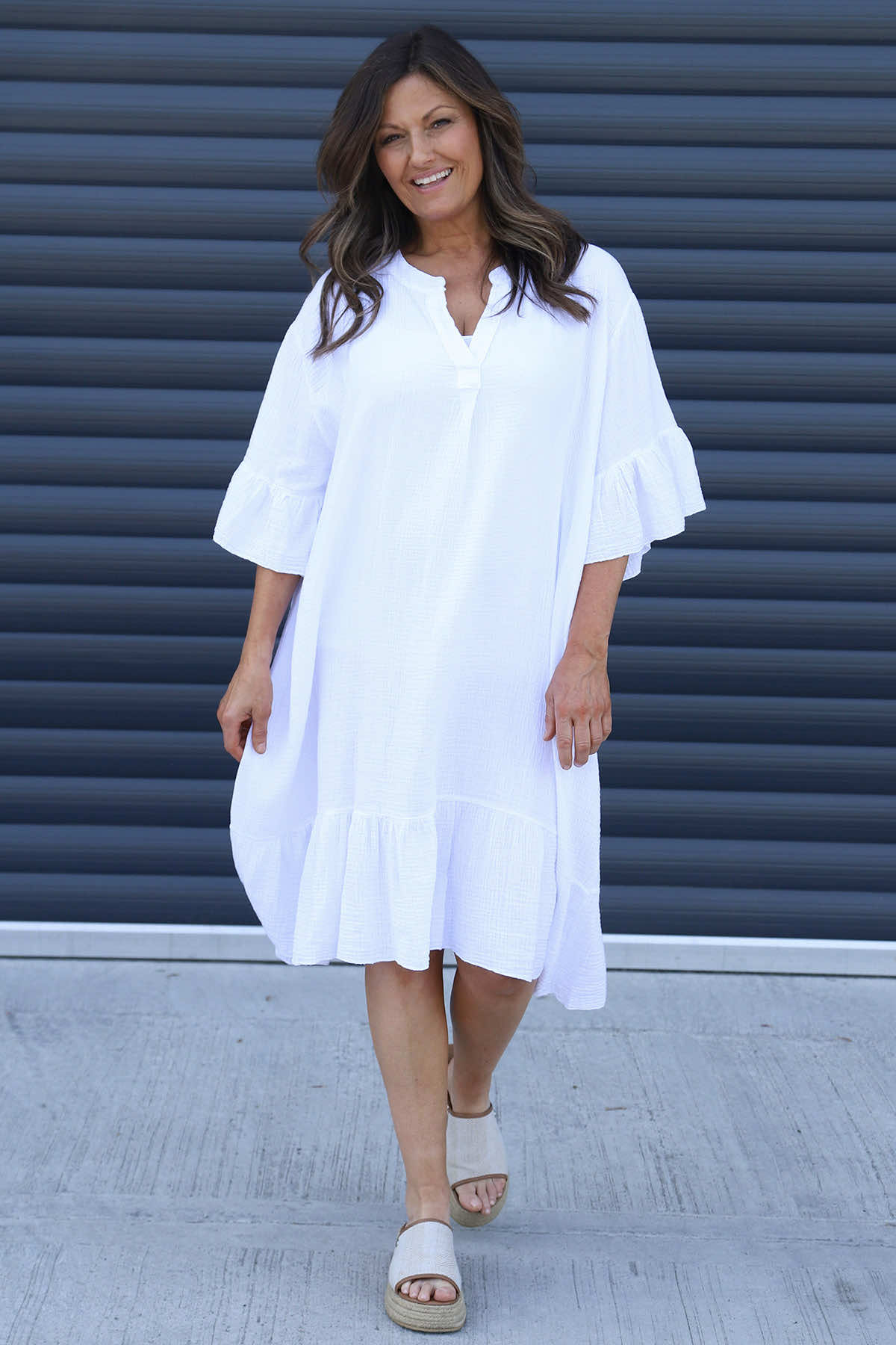 Crespa Crinkle Cotton Dress White