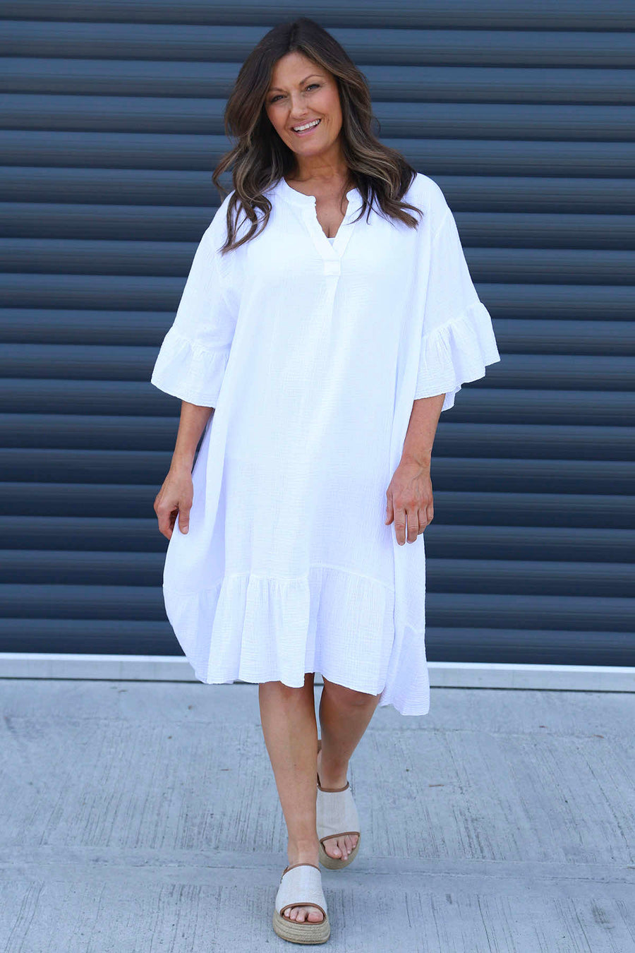 Crespa Crinkle Cotton Dress White