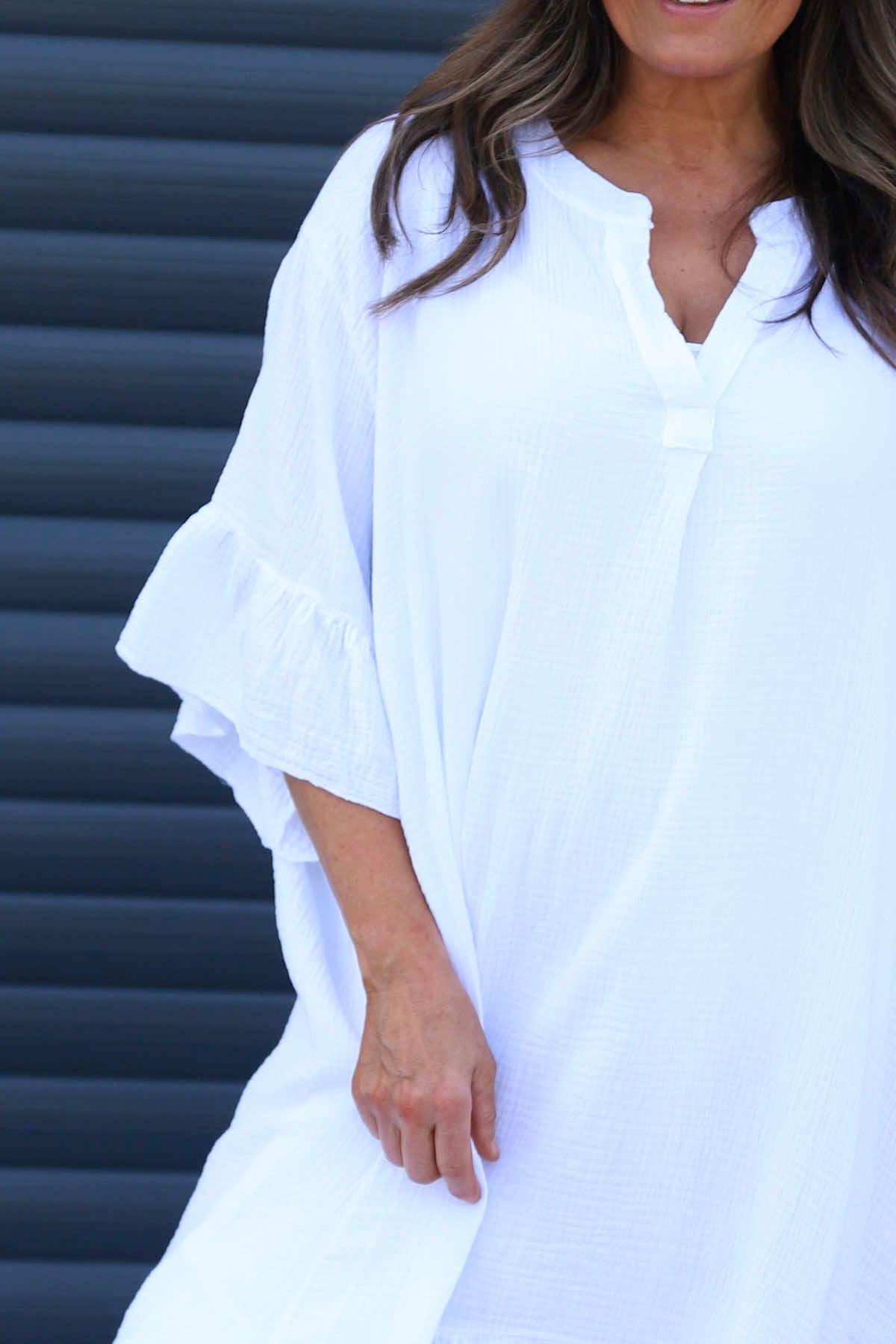 Crespa Crinkle Cotton Dress White