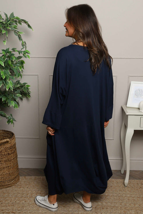 Sharon Pocket Cotton Dress Navy - Image 4