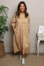 Melany Pocket Cotton Dress Camel Camel - Melany Pocket Cotton Dress Camel
