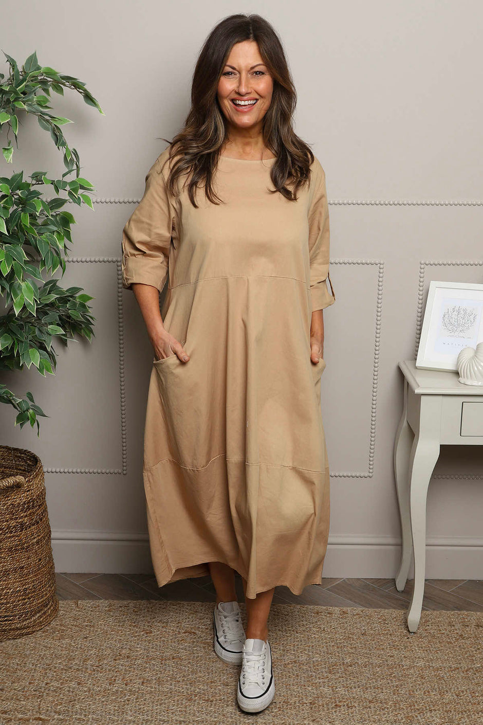 Melany Pocket Cotton Dress Camel