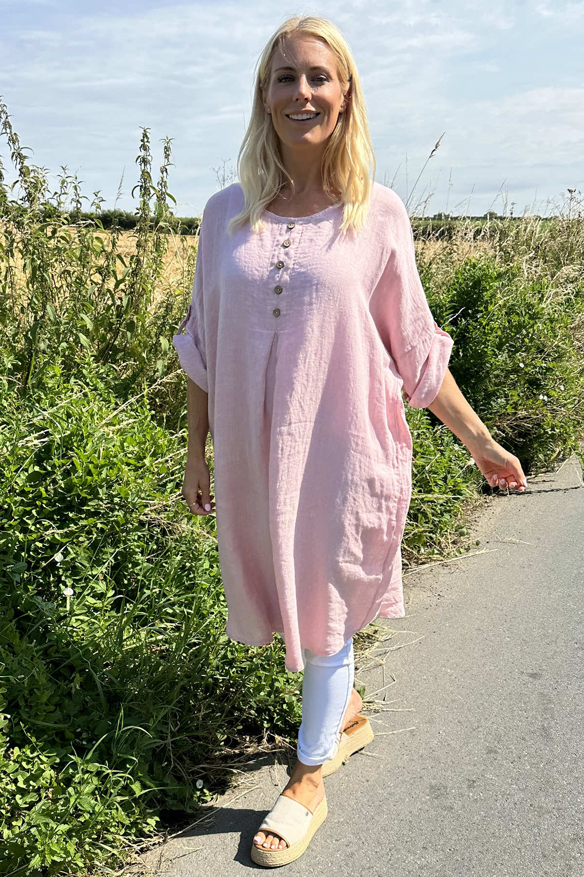 Charlotte Linen Dress Pink