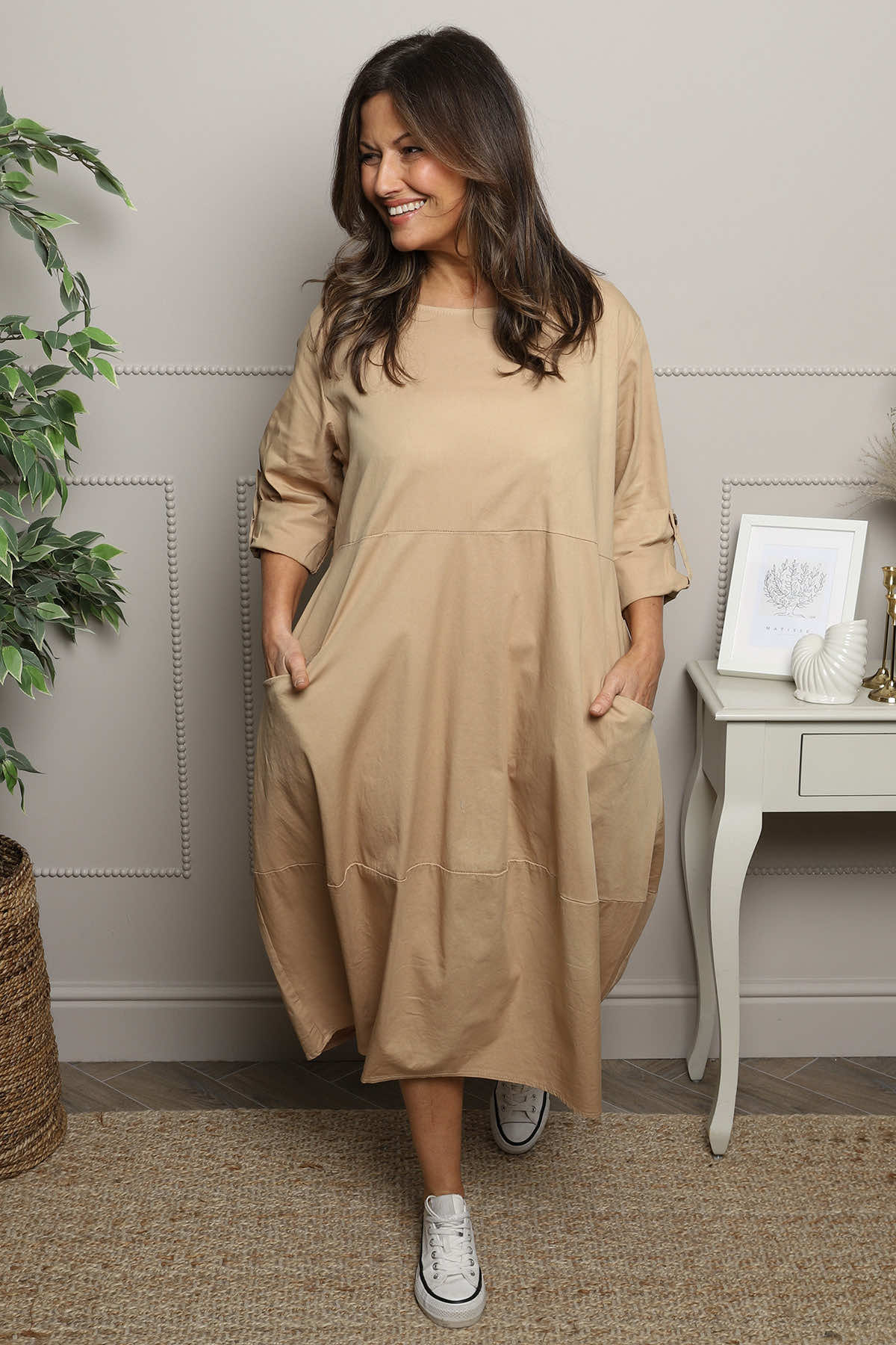 Melany Pocket Cotton Dress Camel