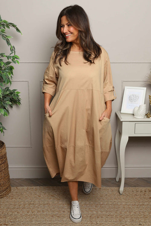 Melany Pocket Cotton Dress Camel - Image 2