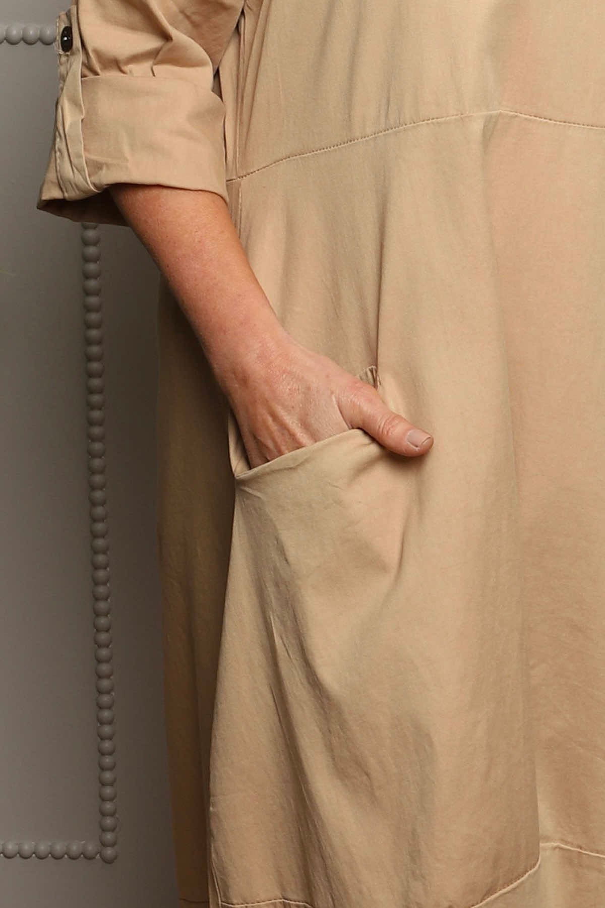 Melany Pocket Cotton Dress Camel