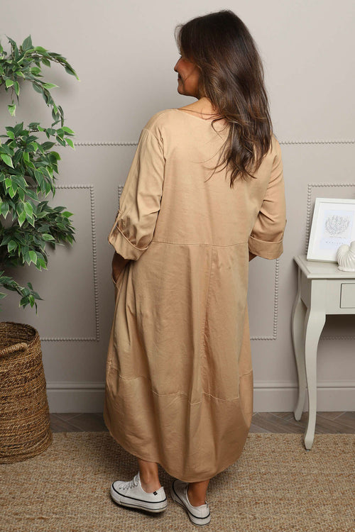 Melany Pocket Cotton Dress Camel Kit and Kaboodal Melany Pocket Cotton Dress Camel Kit and Kaboodal