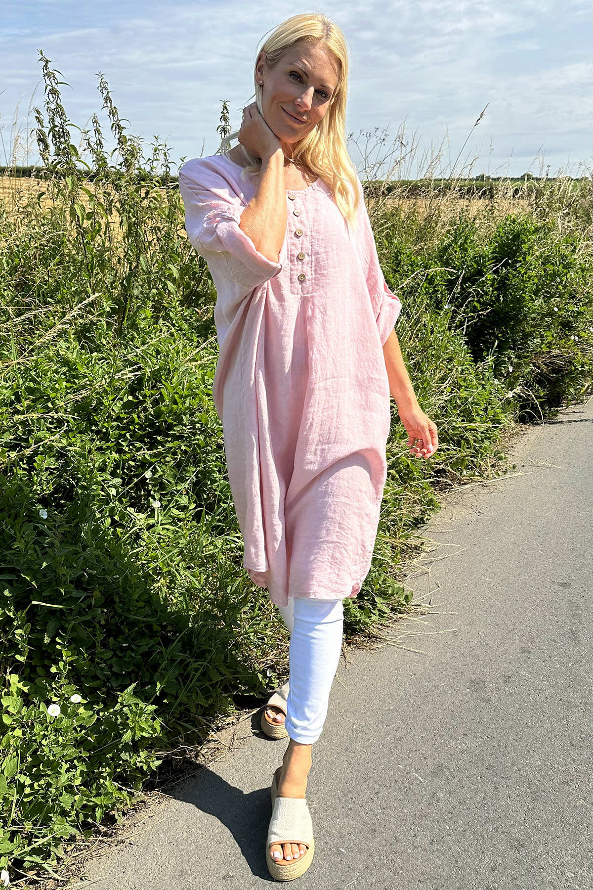 Charlotte Linen Dress Pink