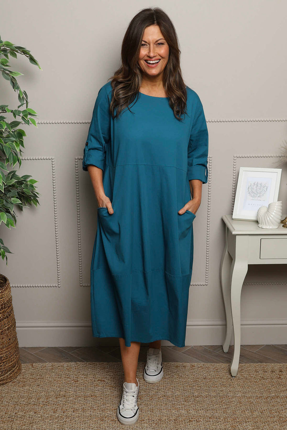 Melany Pocket Cotton Dress Teal