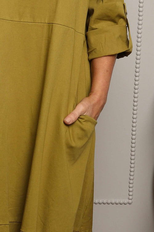 Melany Pocket Cotton Dress Moss - Image 3