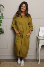 Melany Pocket Cotton Dress Moss Moss - Melany Pocket Cotton Dress Moss